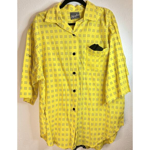 Vtg Style Plus Of California Bright Yellow Retro Button Up Size 42 - Picture 1 of 7